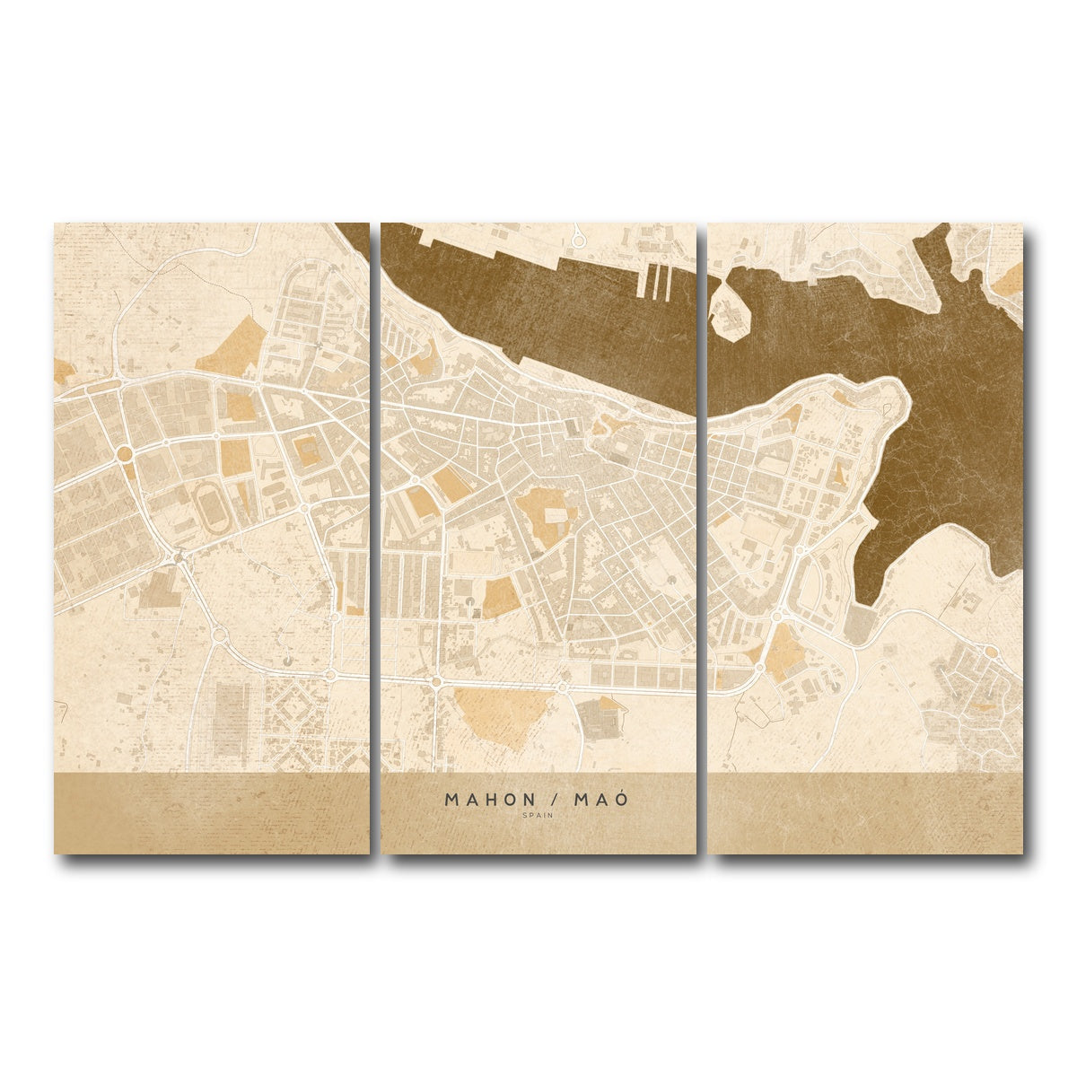 AUTO-MOCKUP WHITE | Mahon Map | 3 Piece | Gallery Wrap Canvas | group=12x24