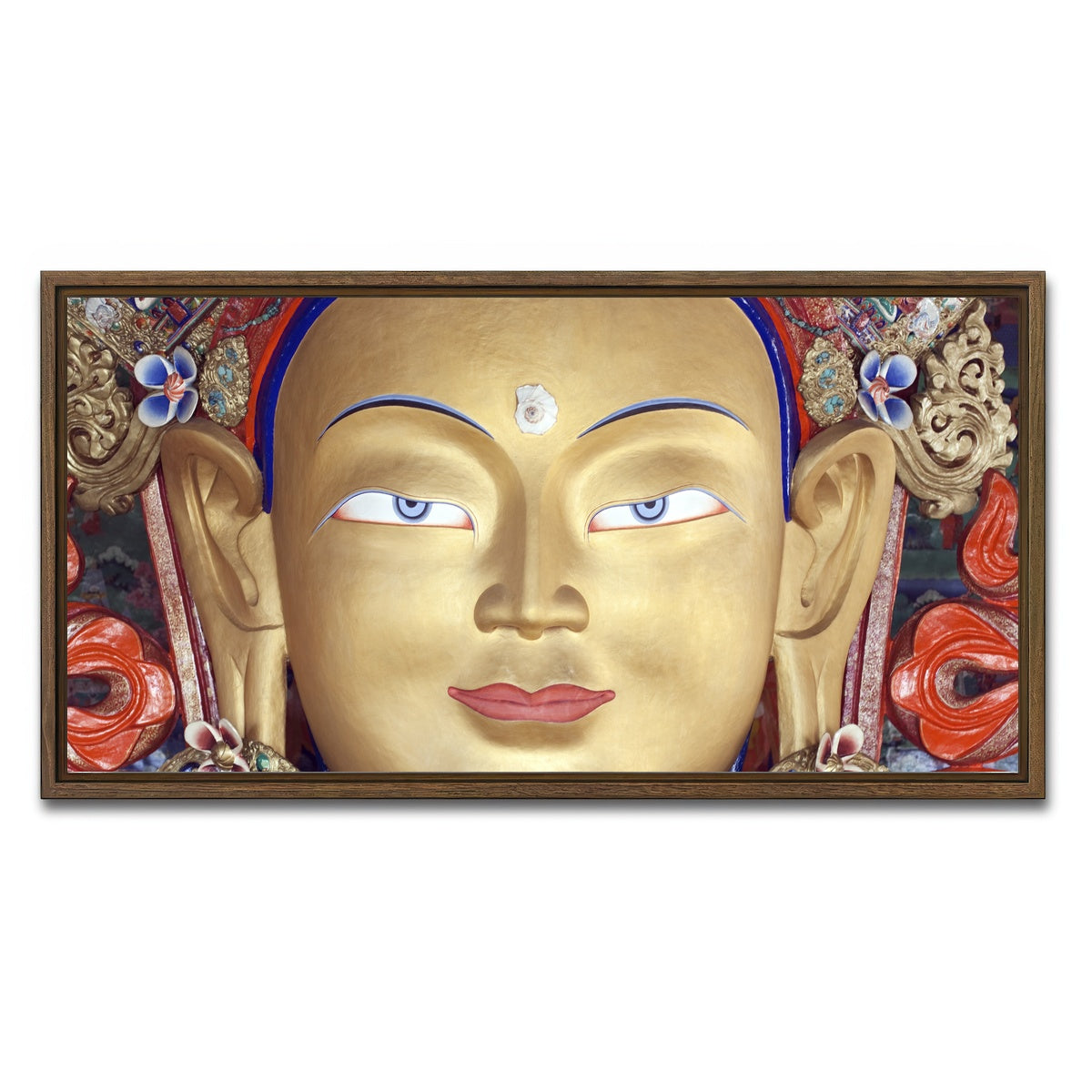 AUTO-MOCKUP WHITE | Maitreya Buddha statue | 1 Piece | Walnut Framed Canvas | group=2x1