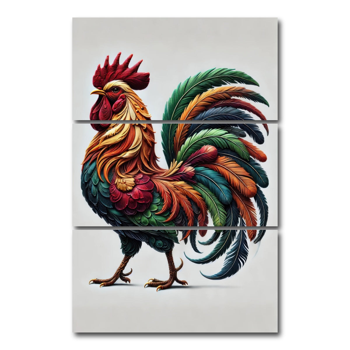 AUTO-MOCKUP WHITE | Majestic Rooster | 3 Piece | Gallery Wrap Canvas | group=12x24_stacked