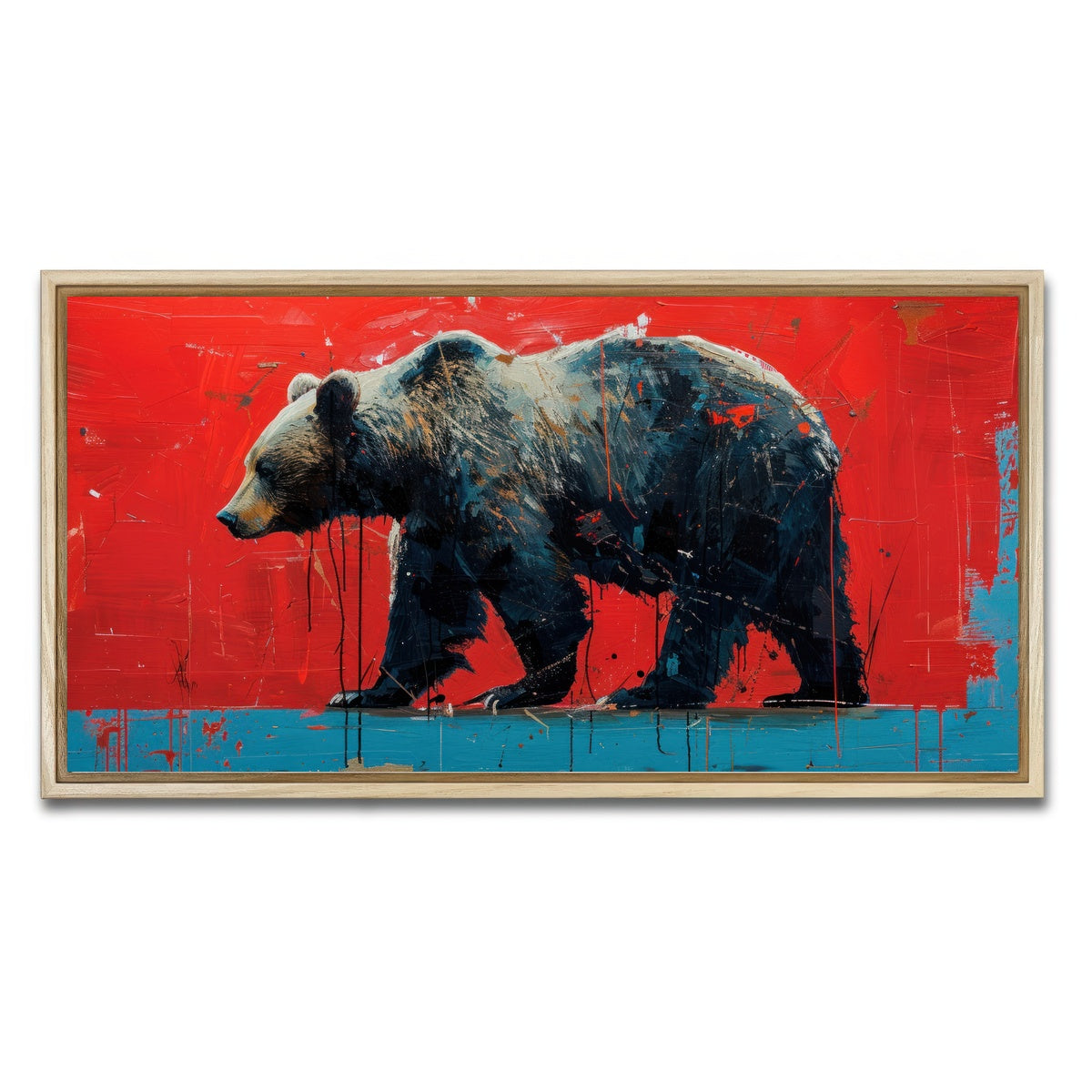 AUTO-MOCKUP WHITE | Majestic grizzly bear painting | 1 Piece | Natural Framed Canvas | group=2x1