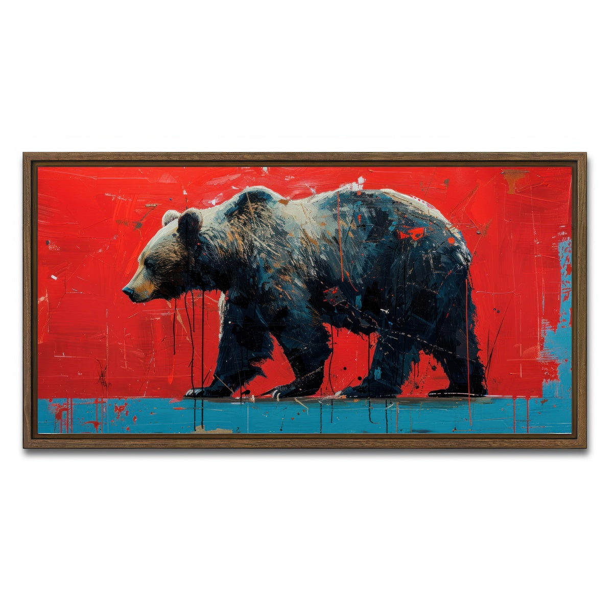 AUTO-MOCKUP WHITE | Majestic grizzly bear painting | 1 Piece | Walnut Framed Canvas | group=2x1