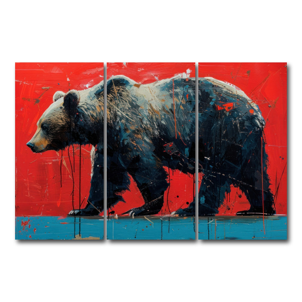AUTO-MOCKUP WHITE | Majestic grizzly bear painting | 3 Piece | Gallery Wrap Canvas | group=12x24