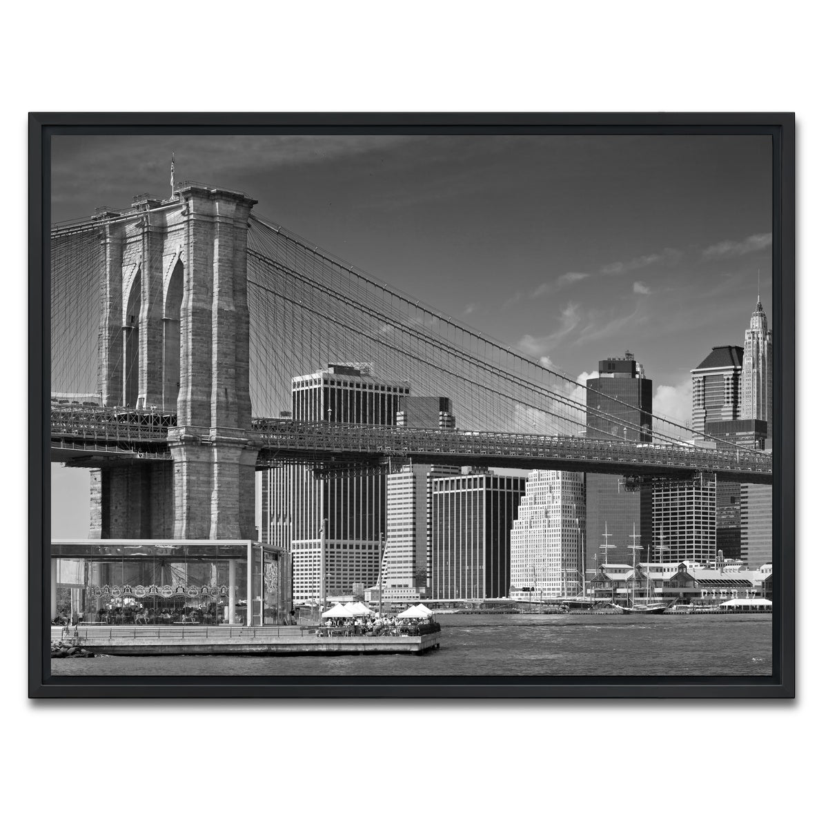 AUTO-MOCKUP WHITE | Manhattan Skyline & Brooklyn Bridge Monochrome | 1 Piece | Black Framed Canvas | group=4x3