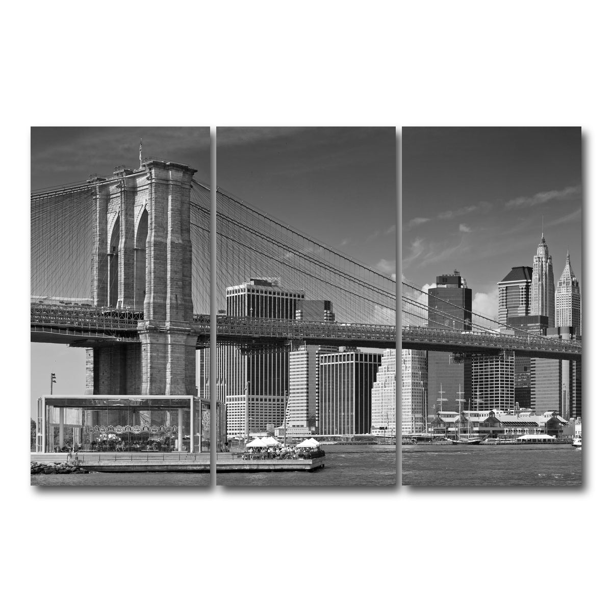 AUTO-MOCKUP WHITE | Manhattan Skyline & Brooklyn Bridge Monochrome | 3 Piece | Gallery Wrap Canvas | group=12x24