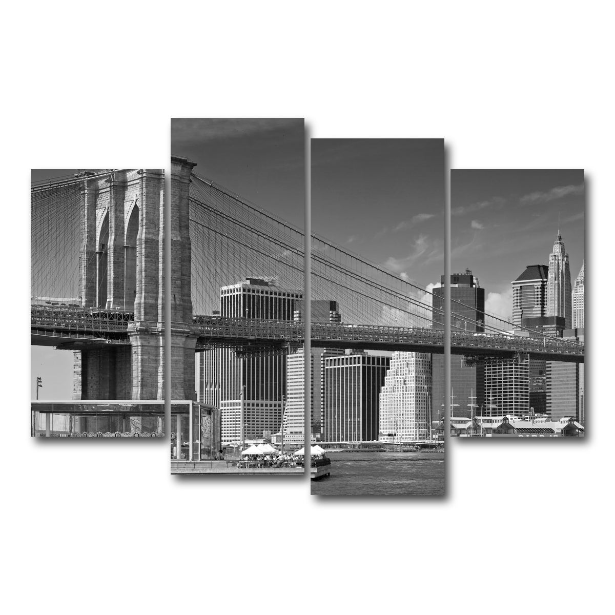 AUTO-MOCKUP WHITE | Manhattan Skyline & Brooklyn Bridge Monochrome | 4 Piece | Gallery Wrap Canvas | group=4_short