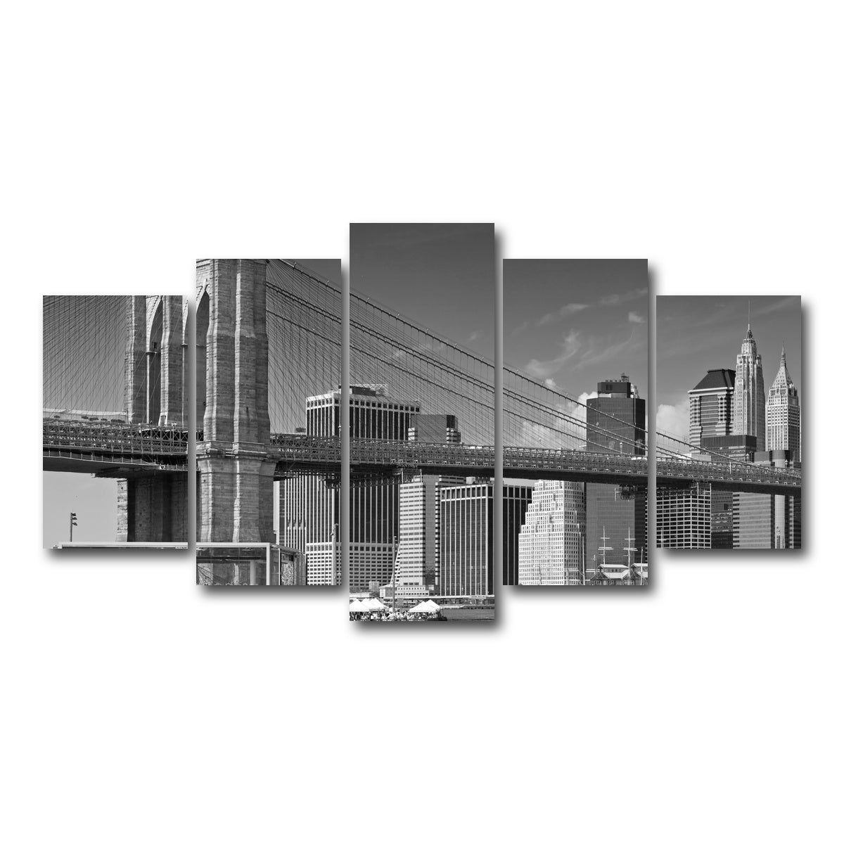 AUTO-MOCKUP WHITE | Manhattan Skyline & Brooklyn Bridge Monochrome | 5 Piece | Gallery Wrap Canvas | group=5_normal