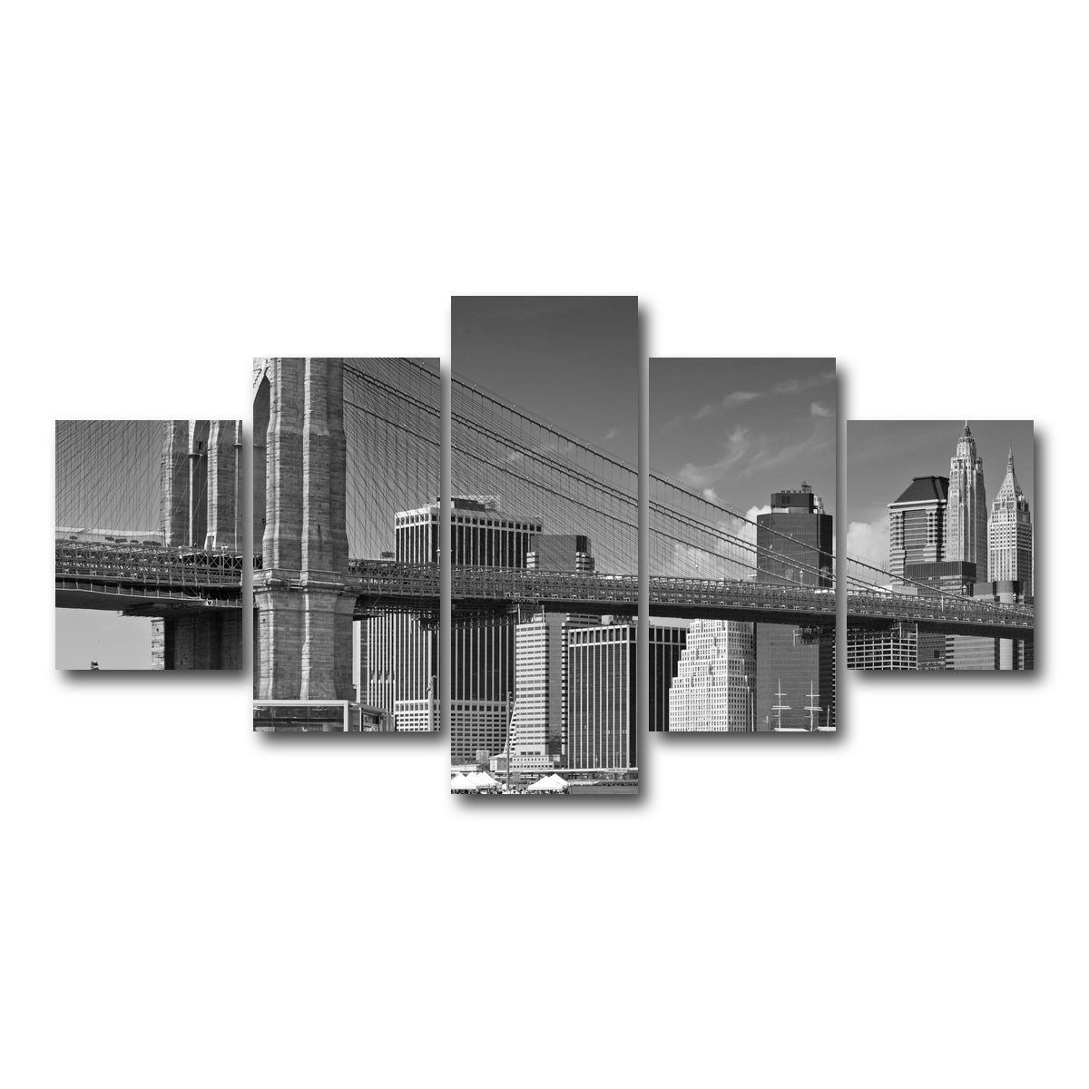 AUTO-MOCKUP WHITE | Manhattan Skyline & Brooklyn Bridge Monochrome | 5 Piece | Gallery Wrap Canvas | group=5_short