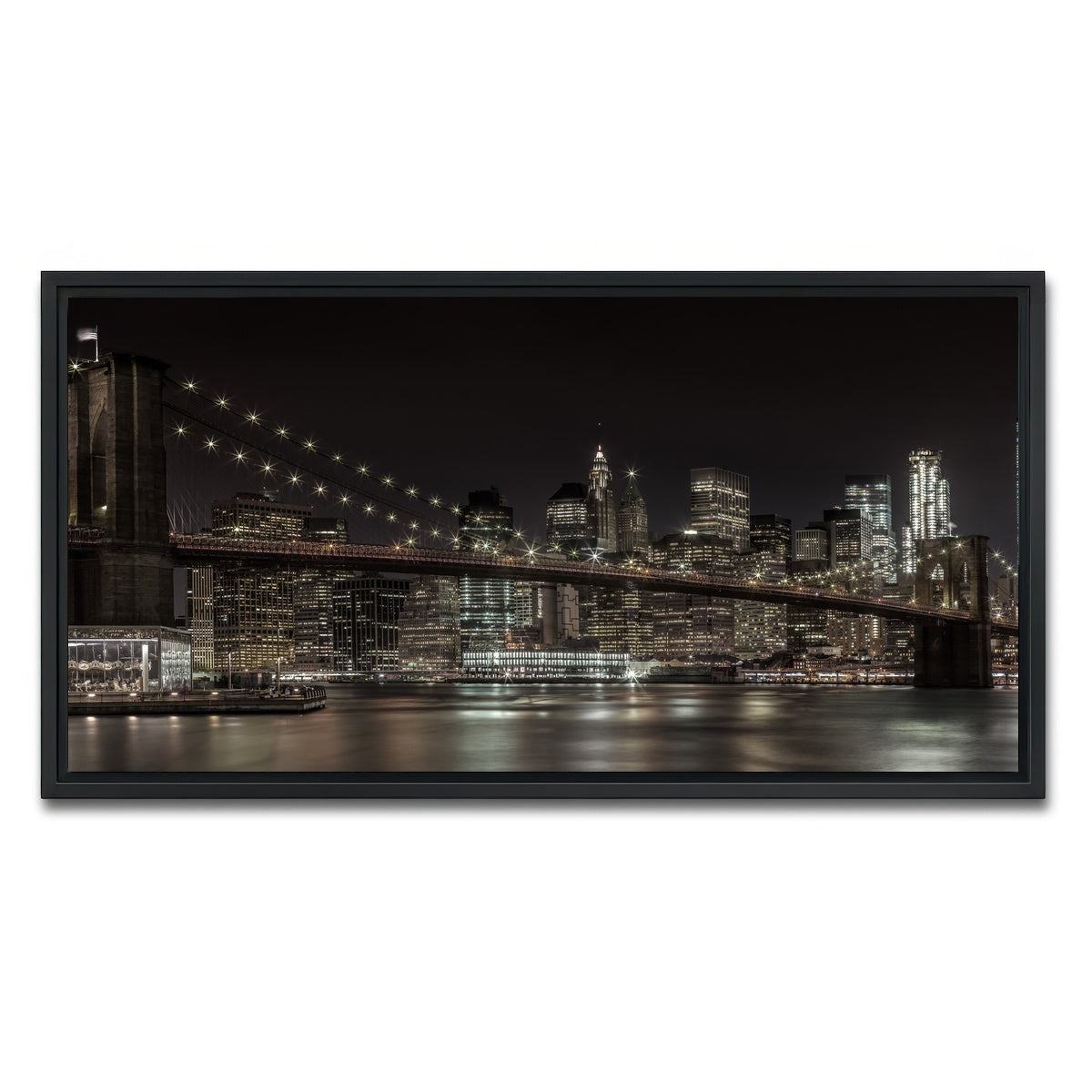 AUTO-MOCKUP WHITE | Manhattan Skyline & Brooklyn Bridge Panorama | 1 Piece | Black Framed Canvas | group=2x1