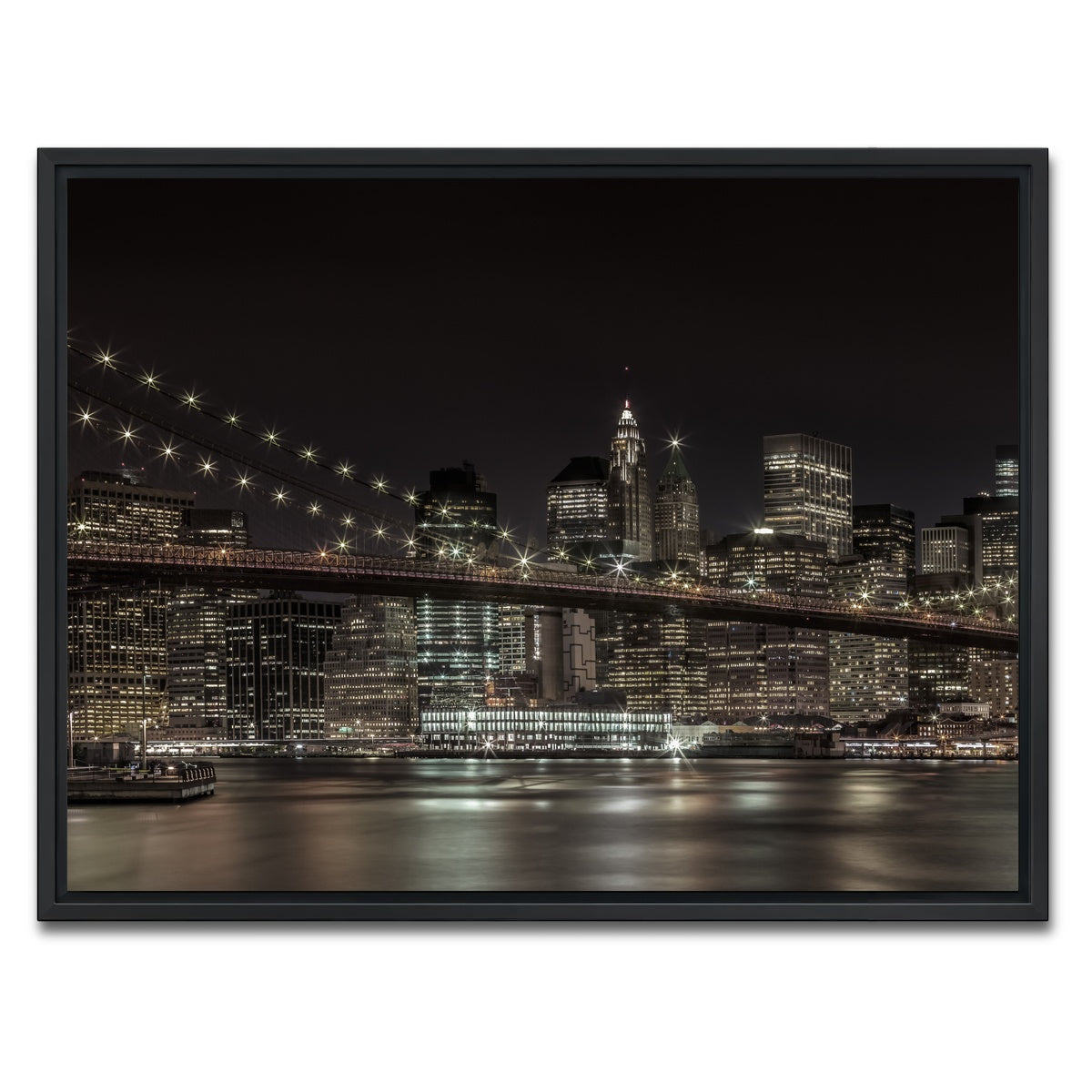 AUTO-MOCKUP WHITE | Manhattan Skyline & Brooklyn Bridge Panorama | 1 Piece | Black Framed Canvas | group=4x3