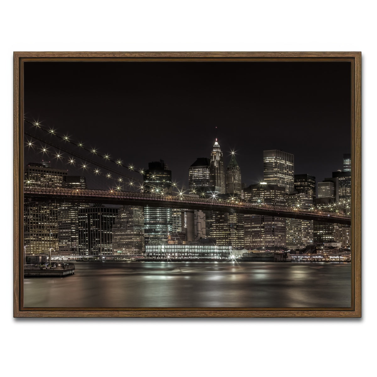 AUTO-MOCKUP WHITE | Manhattan Skyline & Brooklyn Bridge Panorama | 1 Piece | Walnut Framed Canvas | group=4x3