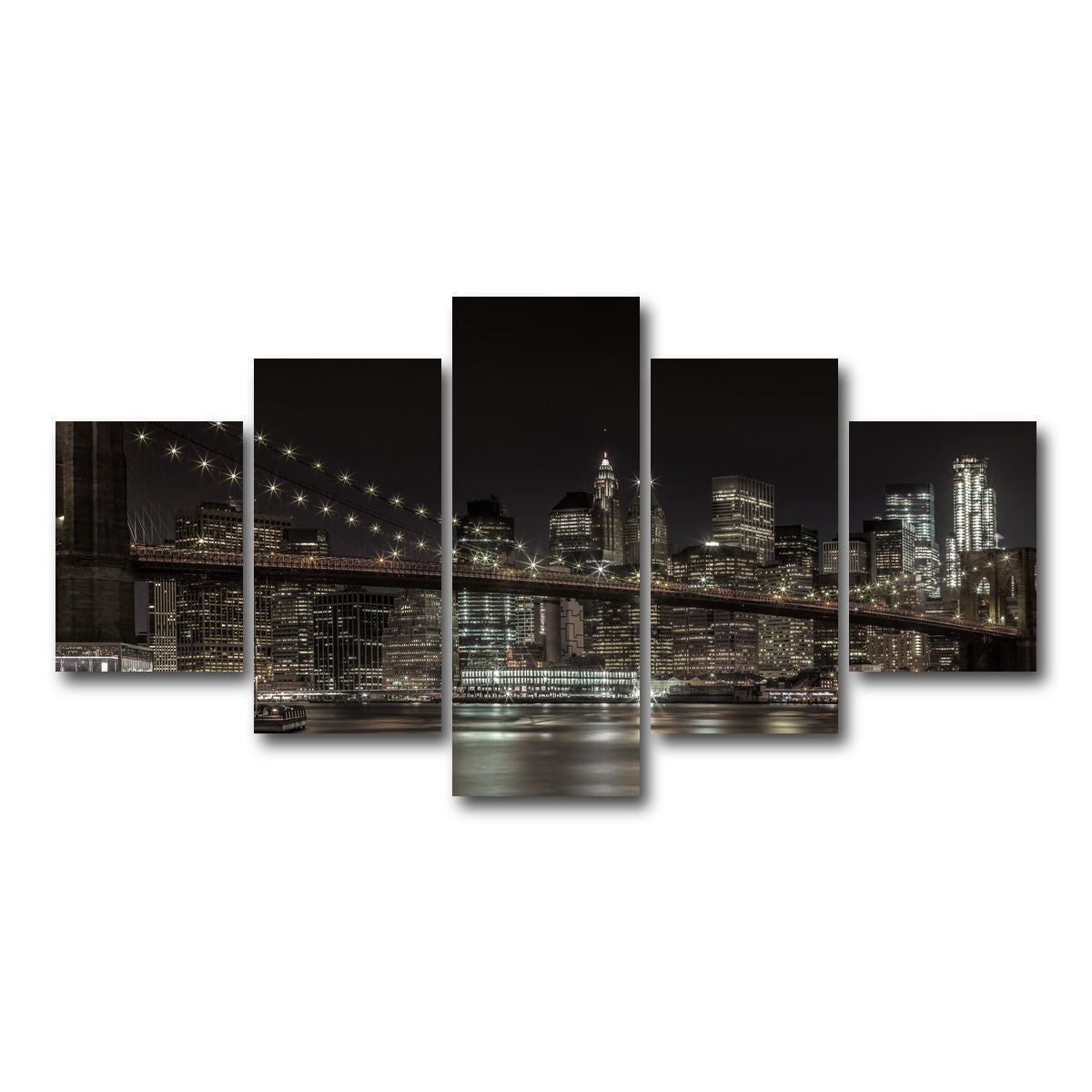 AUTO-MOCKUP WHITE | Manhattan Skyline & Brooklyn Bridge Panorama | 5 Piece | Gallery Wrap Canvas | group=5_short