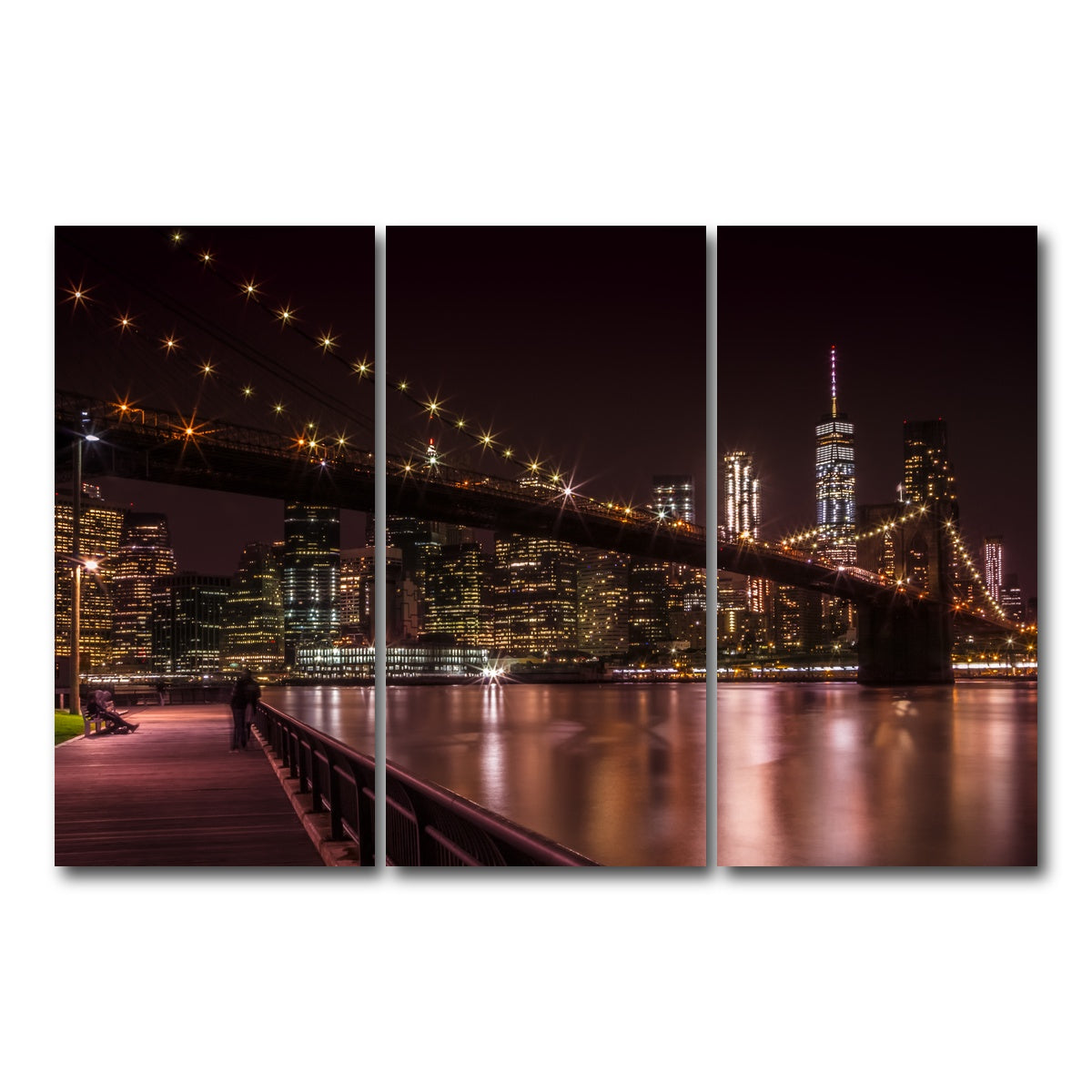 AUTO-MOCKUP WHITE | Manhattan Skyline & Brooklyn Bridge Sunset | 3 Piece | Gallery Wrap Canvas | group=12x24