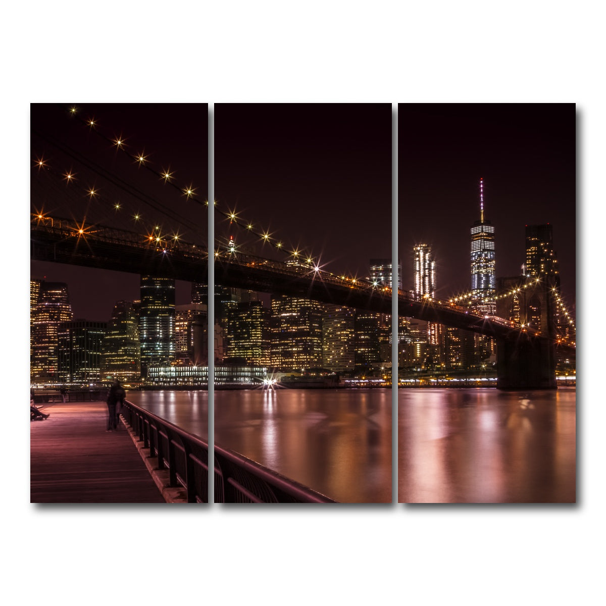 AUTO-MOCKUP WHITE | Manhattan Skyline & Brooklyn Bridge Sunset | 3 Piece | Gallery Wrap Canvas | group=8x18