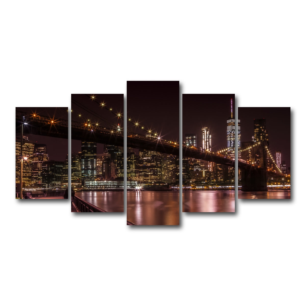 AUTO-MOCKUP WHITE | Manhattan Skyline & Brooklyn Bridge Sunset | 5 Piece | Gallery Wrap Canvas | group=5_normal