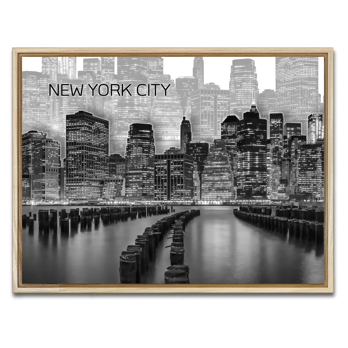 AUTO-MOCKUP WHITE | Manhattan Skyline Graphic Art | 1 Piece | Natural Framed Canvas | group=4x3