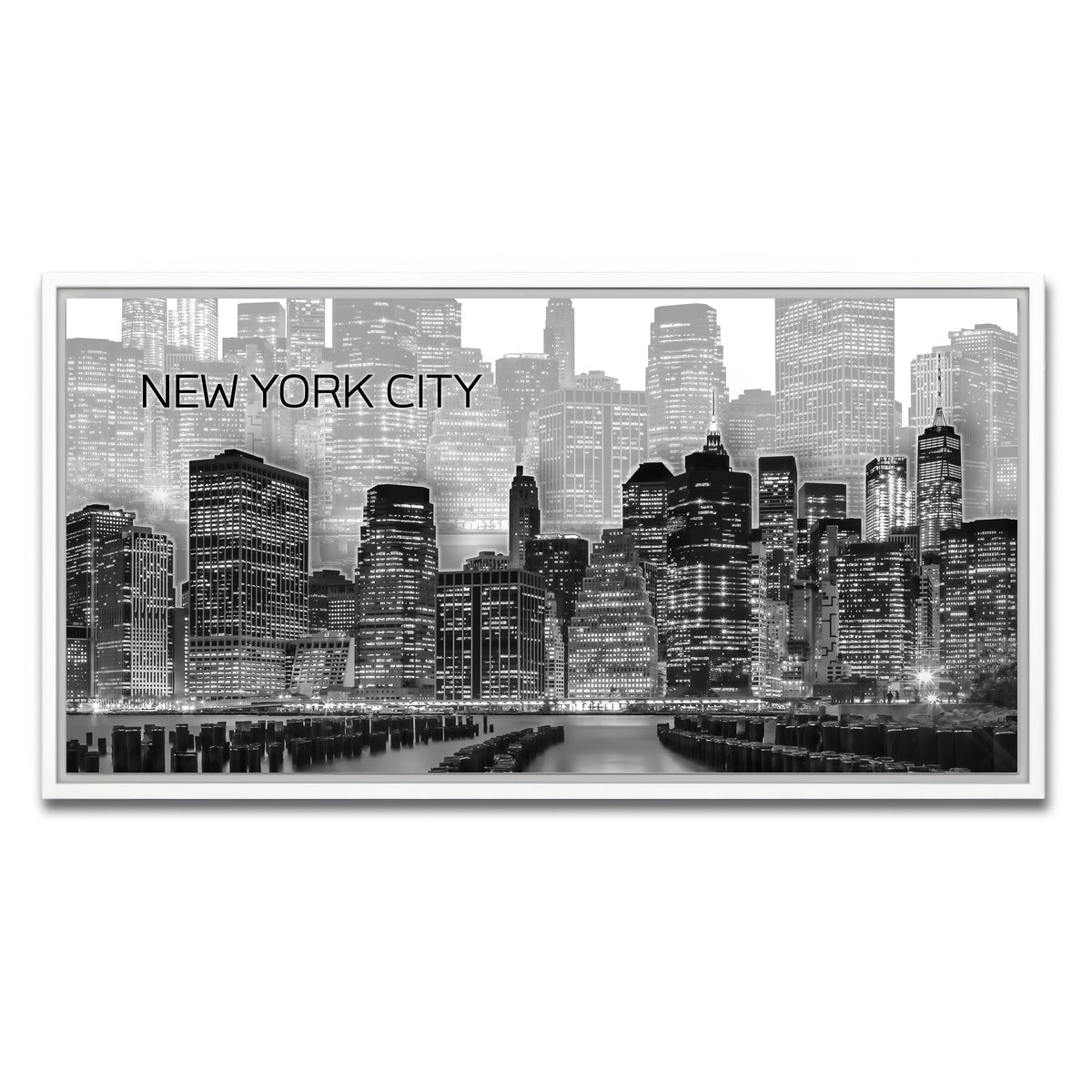 AUTO-MOCKUP WHITE | Manhattan Skyline Graphic Art | 1 Piece | White Framed Canvas | group=2x1