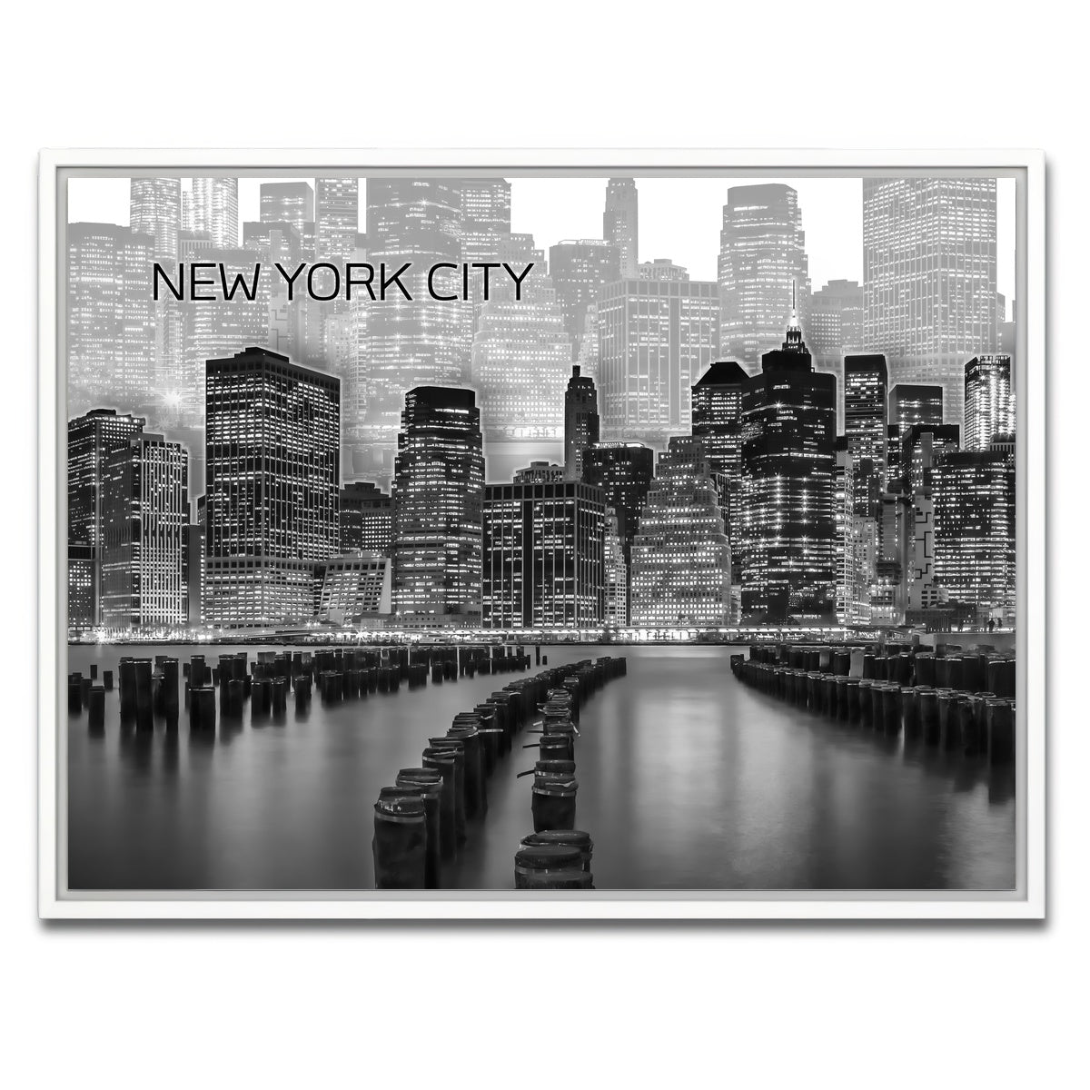AUTO-MOCKUP WHITE | Manhattan Skyline Graphic Art | 1 Piece | White Framed Canvas | group=4x3