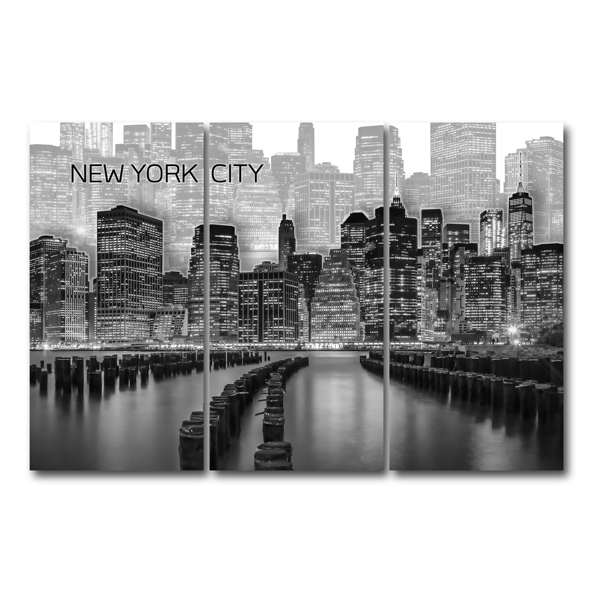 AUTO-MOCKUP WHITE | Manhattan Skyline Graphic Art | 3 Piece | Gallery Wrap Canvas | group=12x24