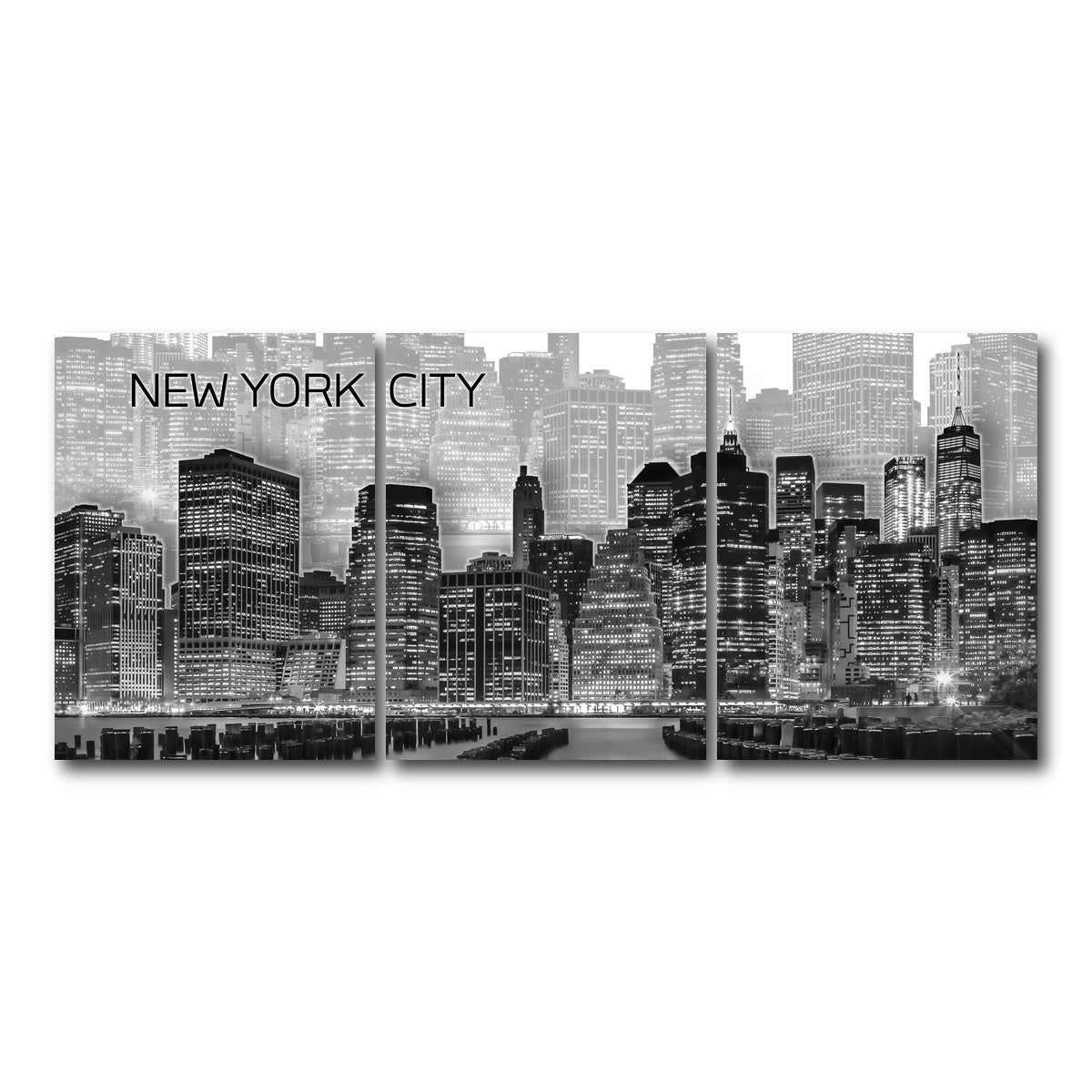 AUTO-MOCKUP WHITE | Manhattan Skyline Graphic Art | 3 Piece | Gallery Wrap Canvas | group=18x24