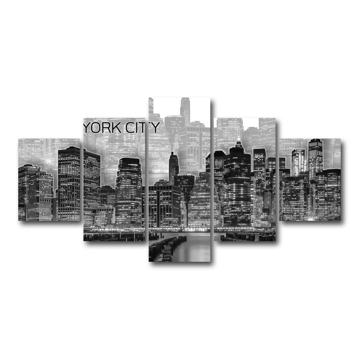 AUTO-MOCKUP WHITE | Manhattan Skyline Graphic Art | 5 Piece | Gallery Wrap Canvas | group=5_short