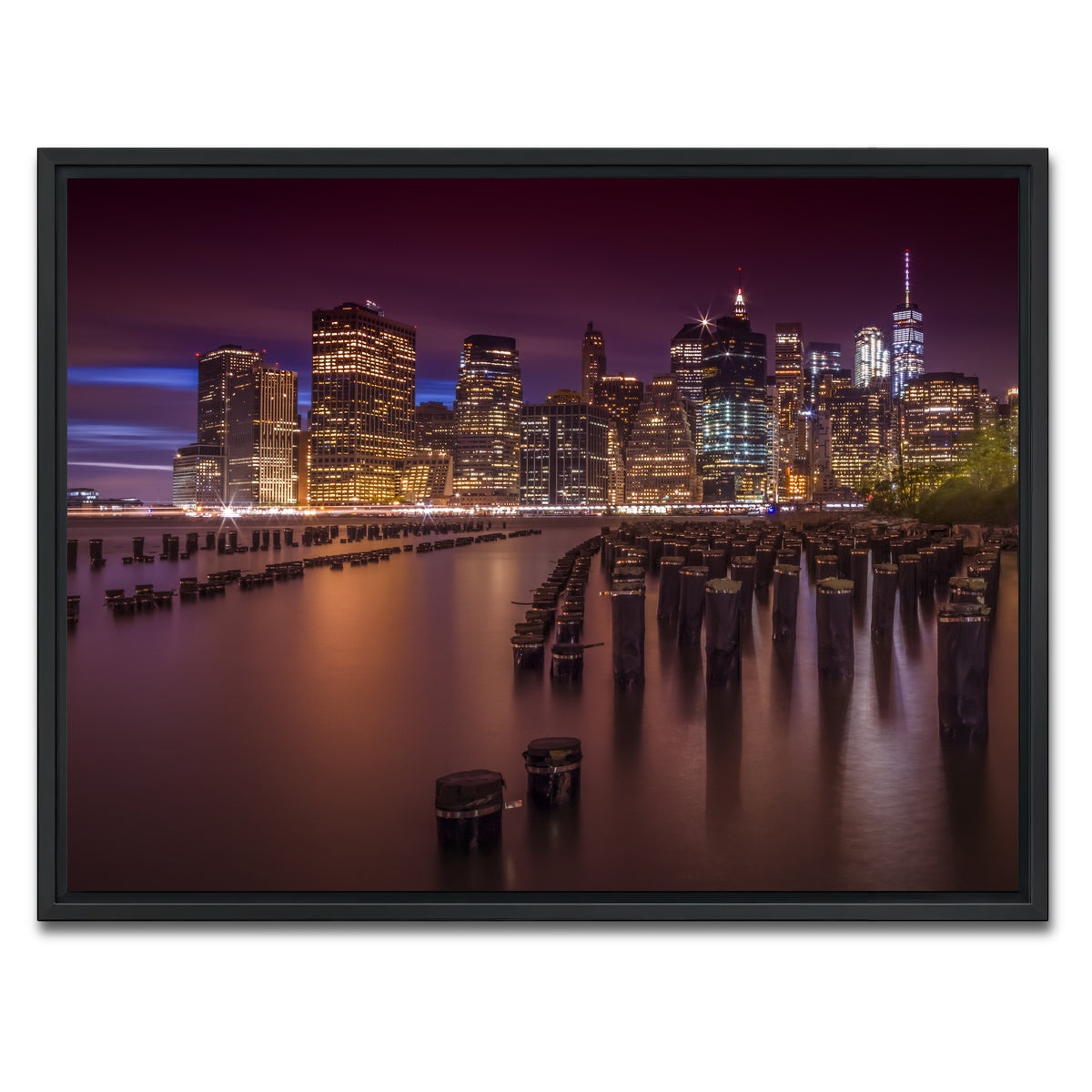 AUTO-MOCKUP WHITE | Manhattan Skyline at Sunset | 1 Piece | Black Framed Canvas | group=4x3