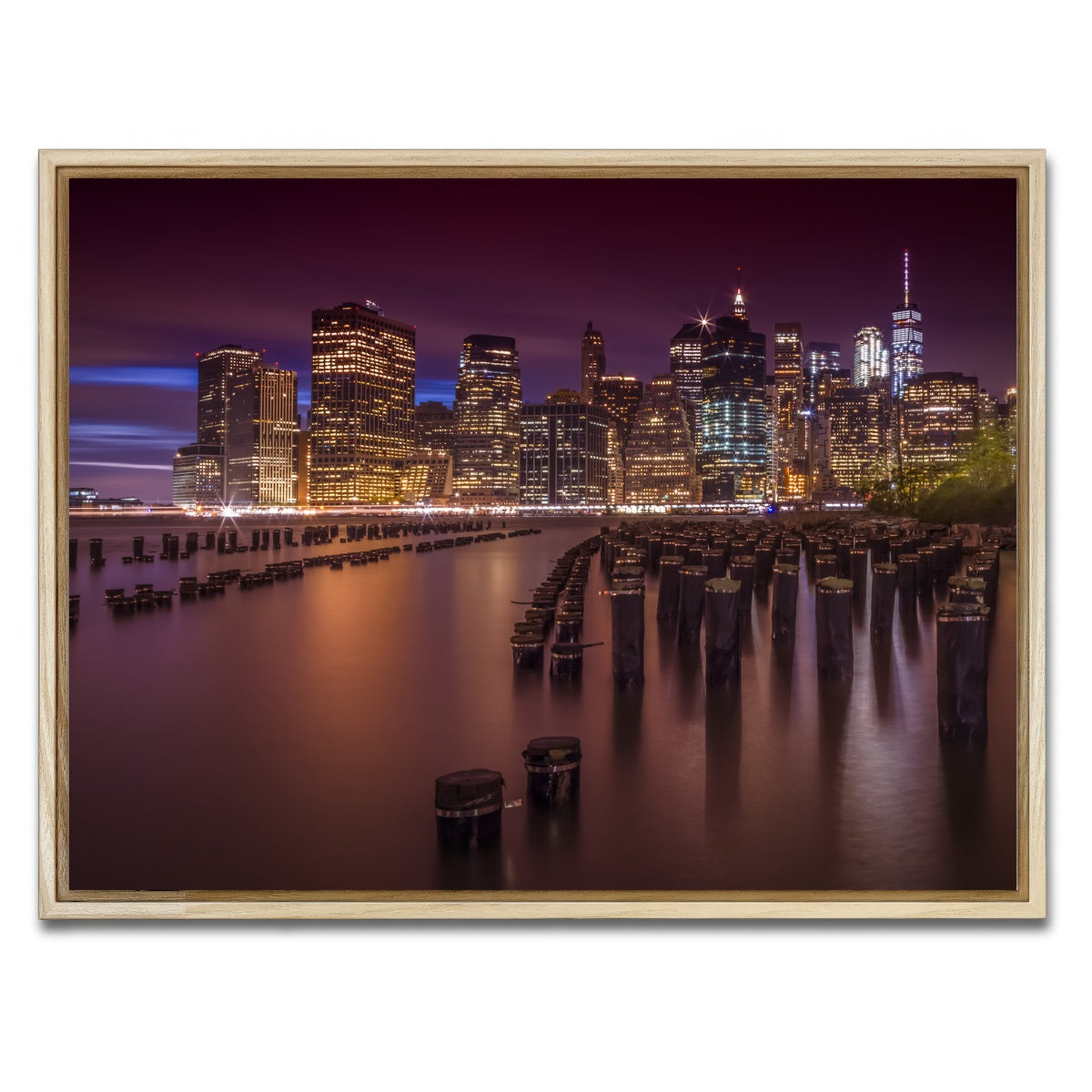 AUTO-MOCKUP WHITE | Manhattan Skyline at Sunset | 1 Piece | Natural Framed Canvas | group=4x3