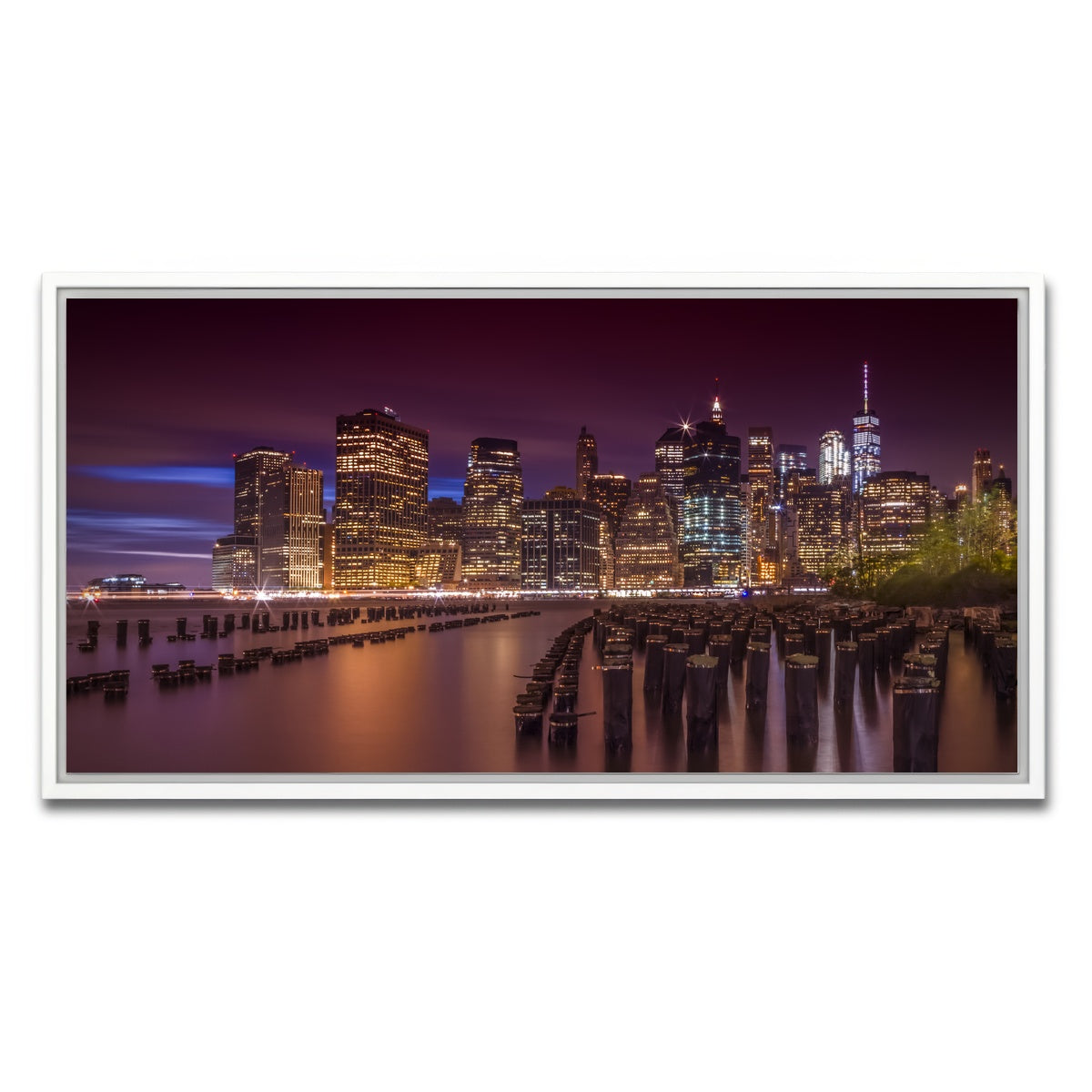 AUTO-MOCKUP WHITE | Manhattan Skyline at Sunset | 1 Piece | White Framed Canvas | group=2x1