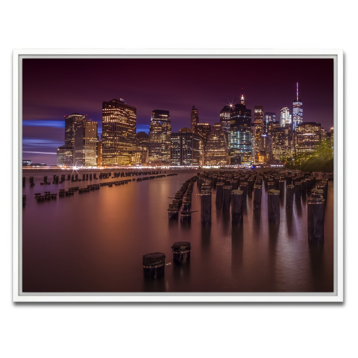 AUTO-MOCKUP WHITE | Manhattan Skyline at Sunset | 1 Piece | White Framed Canvas | group=4x3