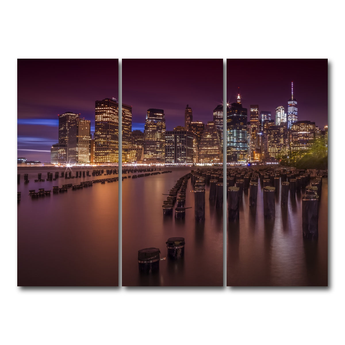 AUTO-MOCKUP WHITE | Manhattan Skyline at Sunset | 3 Piece | Gallery Wrap Canvas | group=8x18