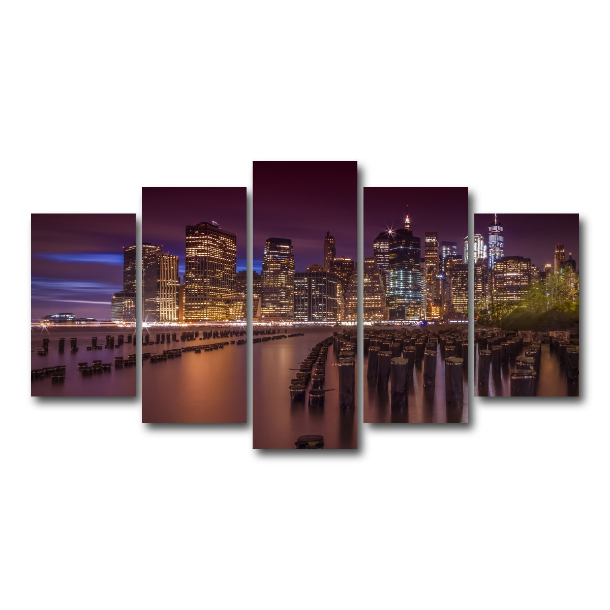 AUTO-MOCKUP WHITE | Manhattan Skyline at Sunset | 5 Piece | Gallery Wrap Canvas | group=5_normal