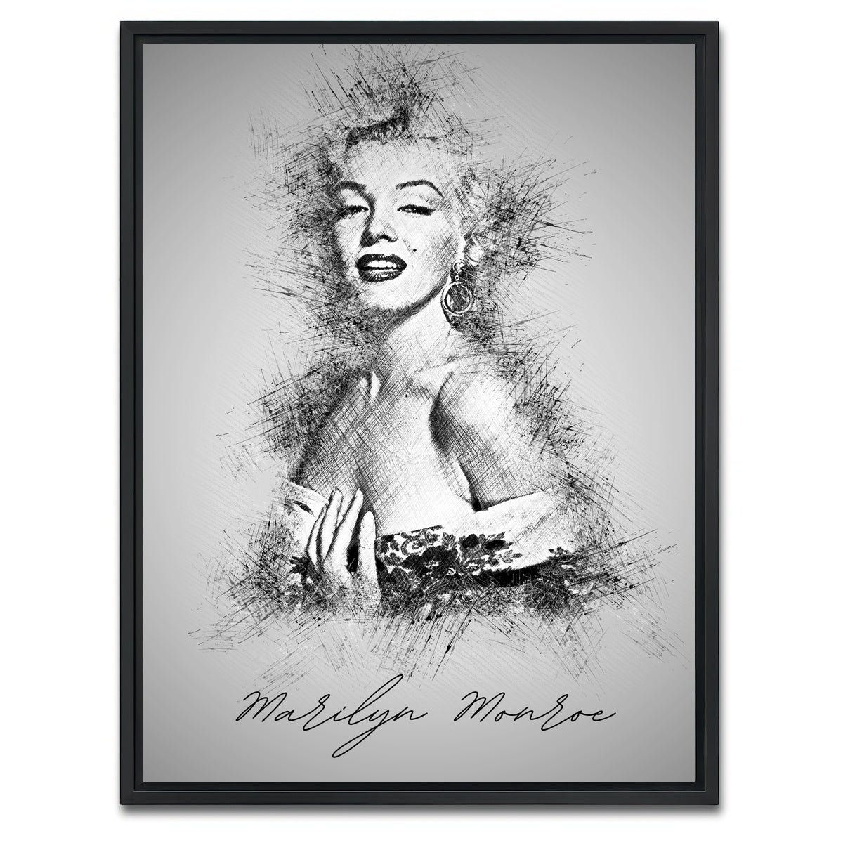 AUTO-MOCKUP WHITE | Marilyn Monroe Sketch | 1 Piece | Black Framed Canvas | group=3x4
