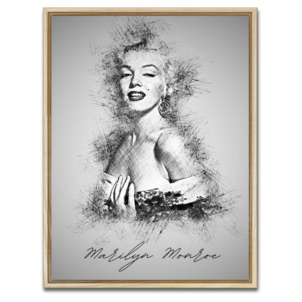 AUTO-MOCKUP WHITE | Marilyn Monroe Sketch | 1 Piece | Natural Framed Canvas | group=3x4