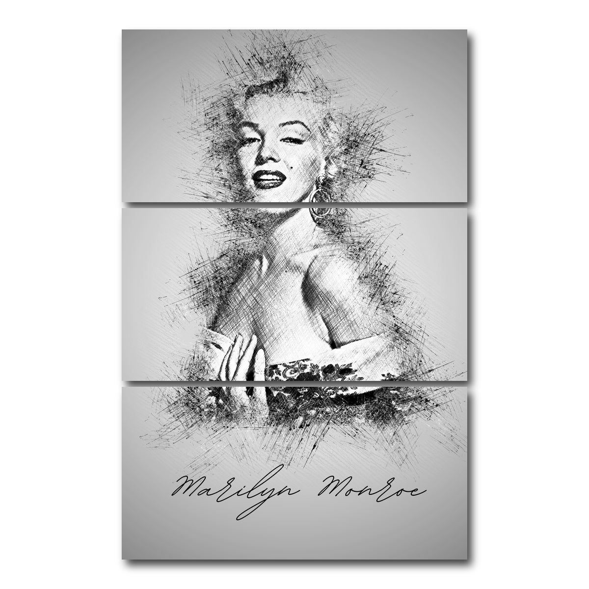 AUTO-MOCKUP WHITE | Marilyn Monroe Sketch | 3 Piece | Gallery Wrap Canvas | group=12x24_stacked