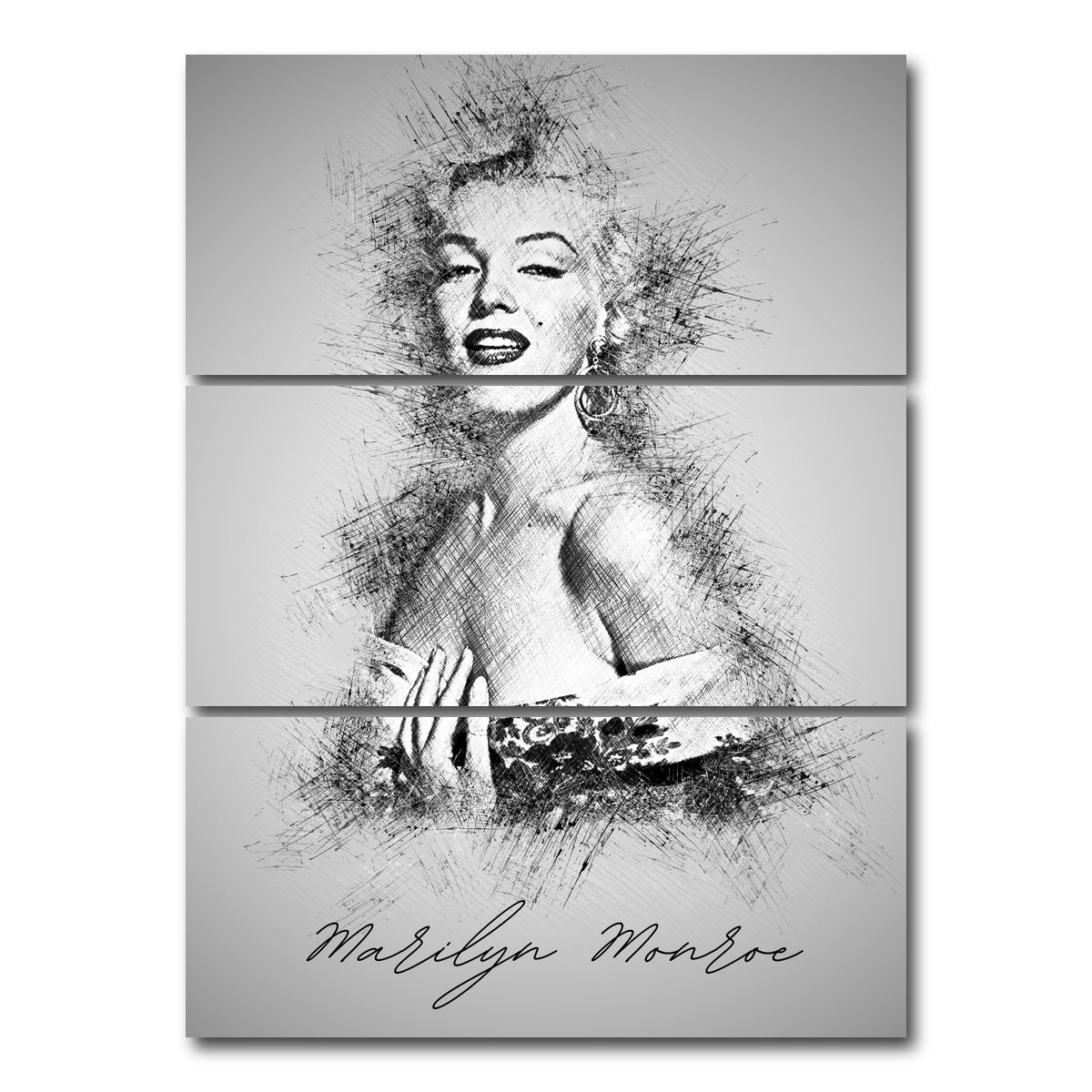 AUTO-MOCKUP WHITE | Marilyn Monroe Sketch | 3 Piece | Gallery Wrap Canvas | group=8x18_stacked