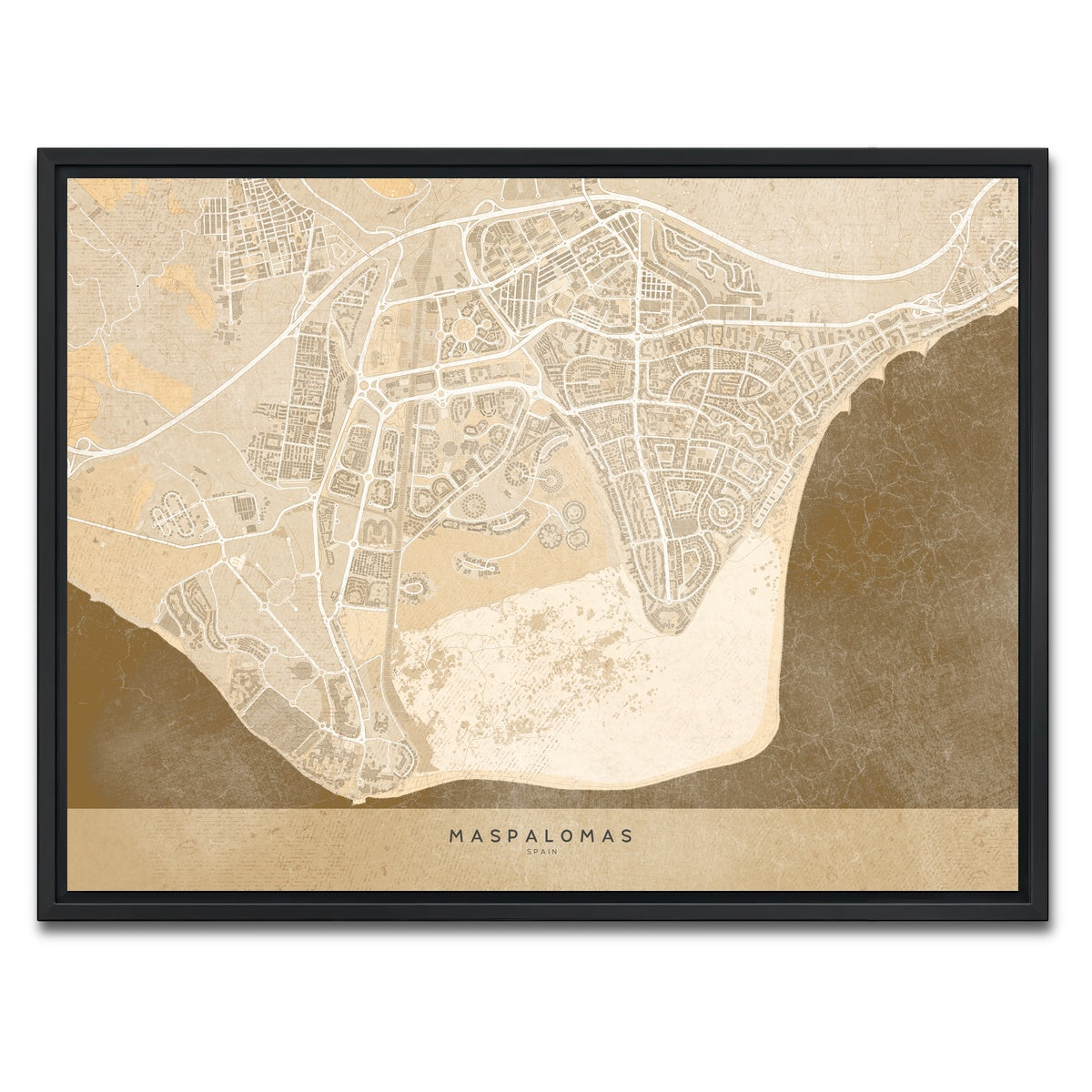 AUTO-MOCKUP WHITE | Maspalomas Map | 1 Piece | Black Framed Canvas | group=4x3