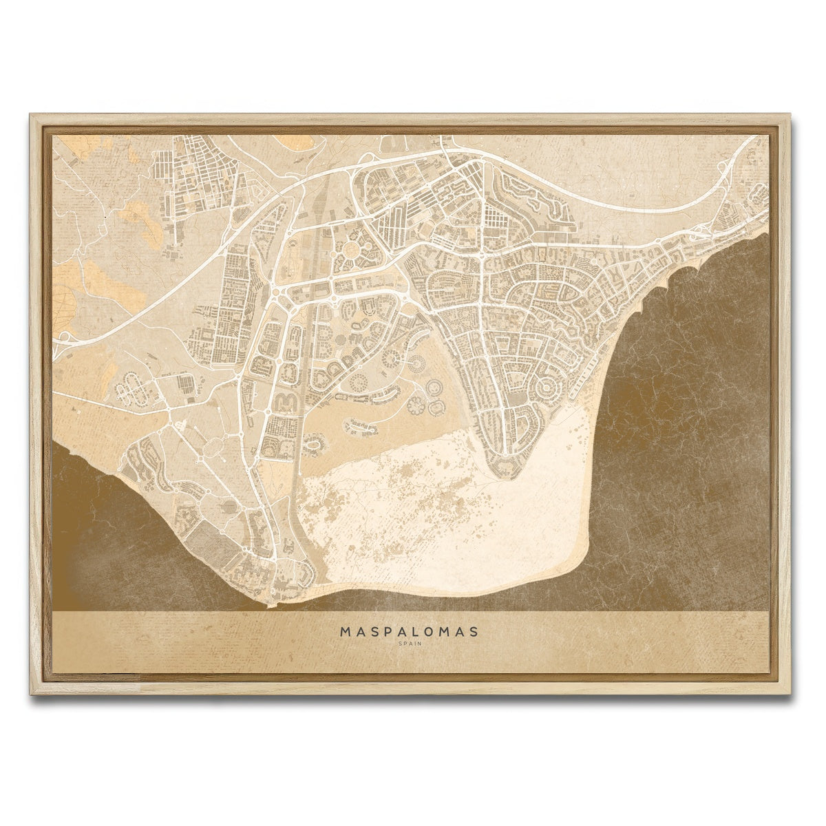 AUTO-MOCKUP WHITE | Maspalomas Map | 1 Piece | Natural Framed Canvas | group=4x3