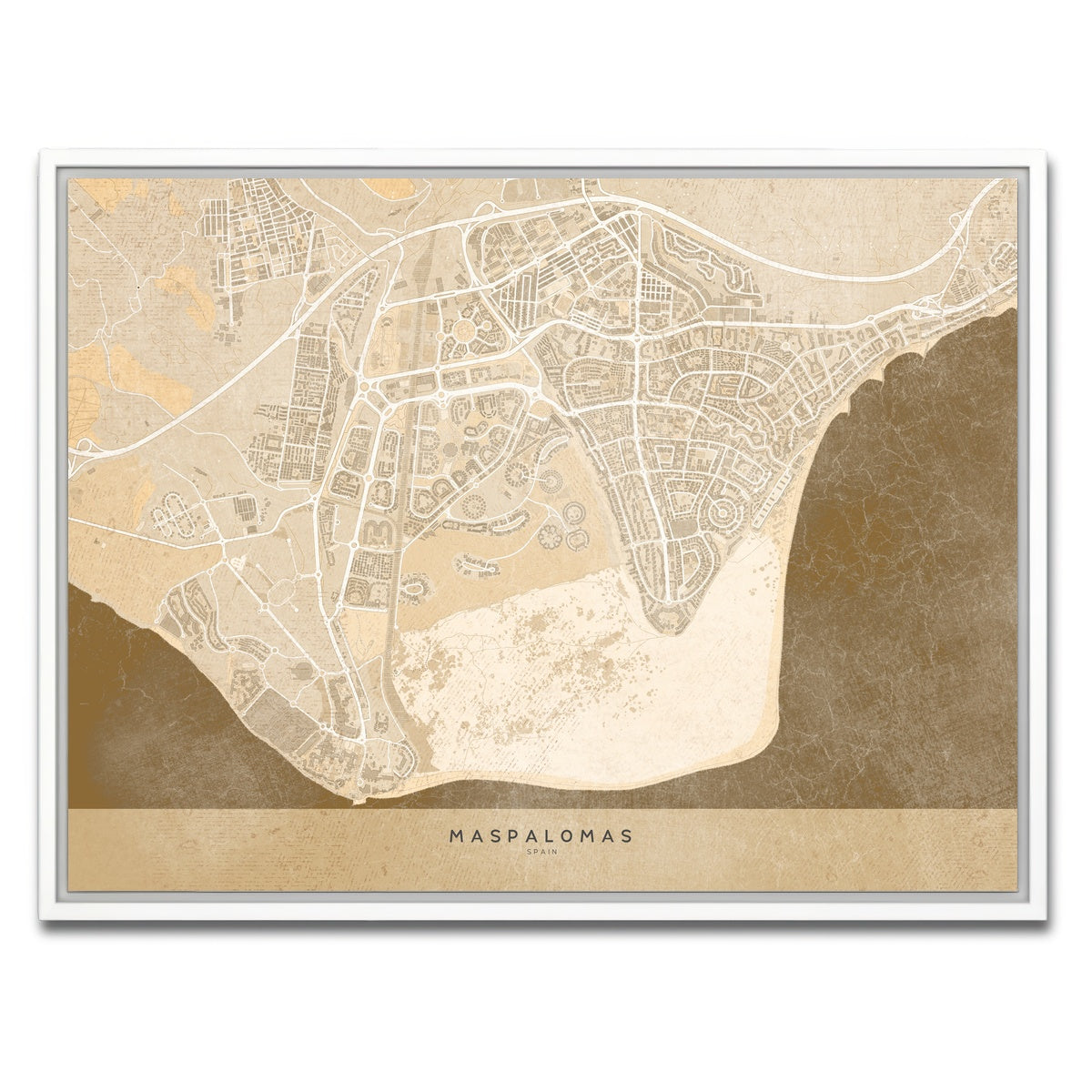 AUTO-MOCKUP WHITE | Maspalomas Map | 1 Piece | White Framed Canvas | group=4x3