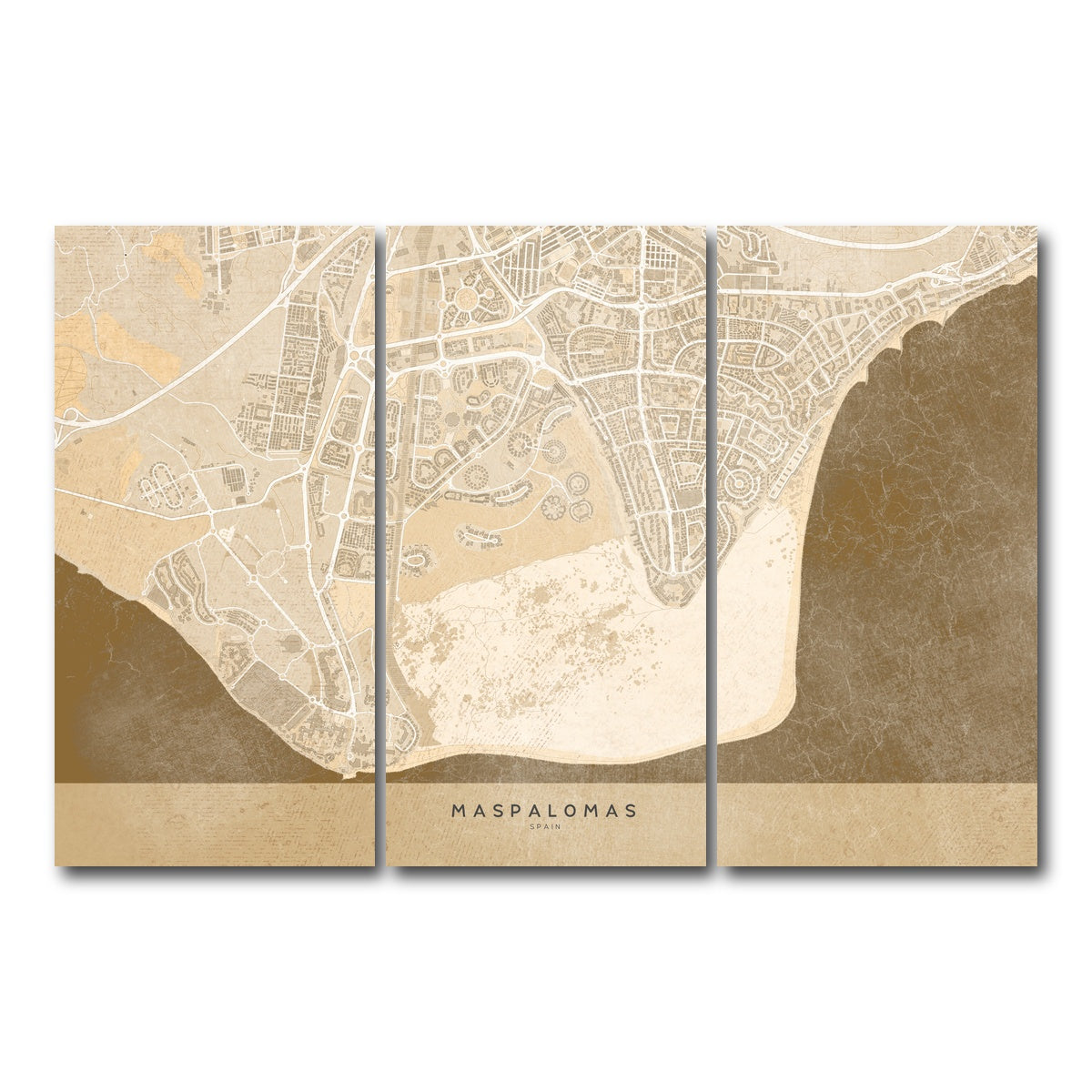 AUTO-MOCKUP WHITE | Maspalomas Map | 3 Piece | Gallery Wrap Canvas | group=12x24