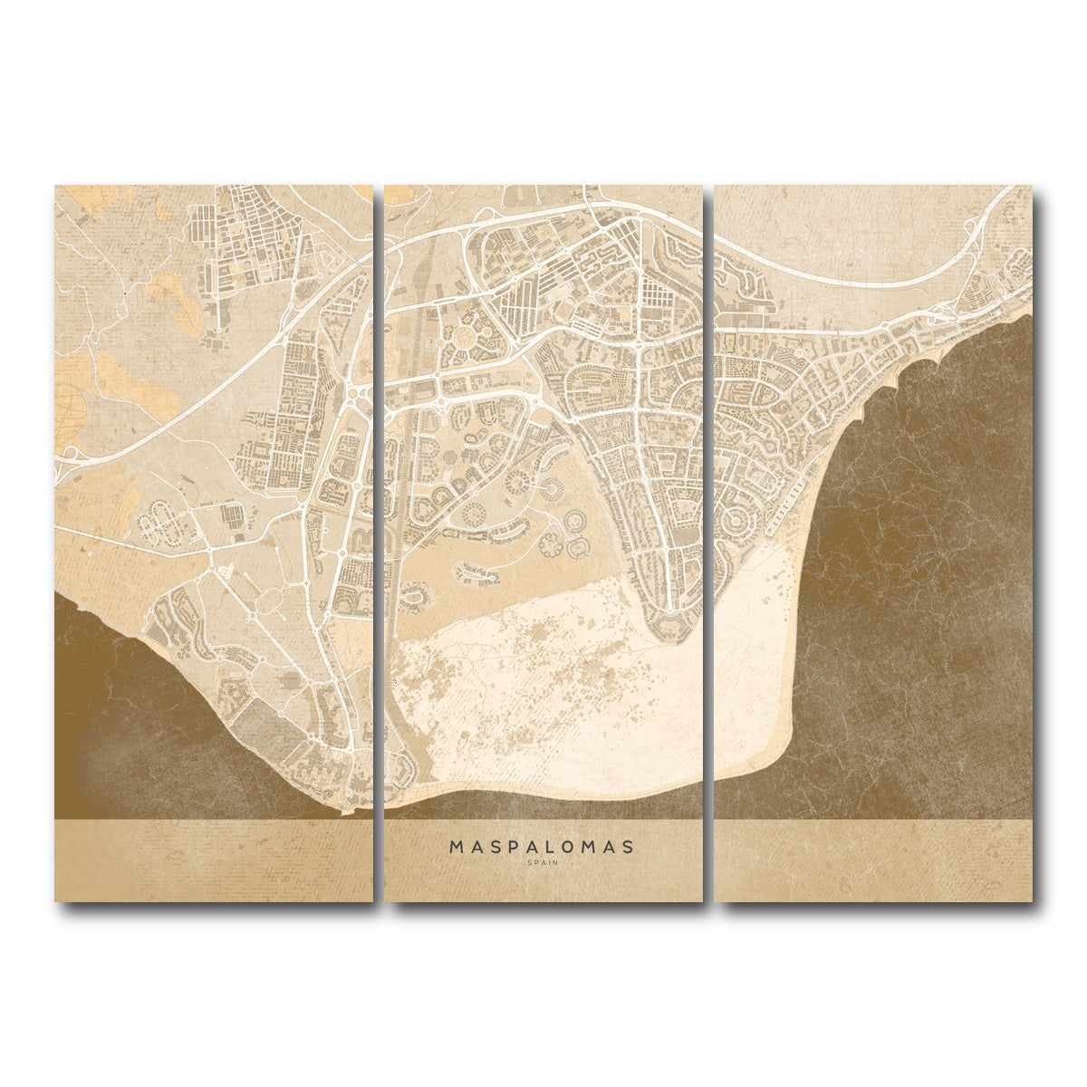 AUTO-MOCKUP WHITE | Maspalomas Map | 3 Piece | Gallery Wrap Canvas | group=8x18