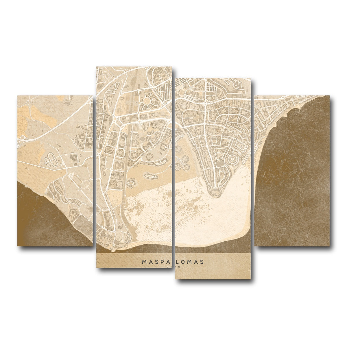 AUTO-MOCKUP WHITE | Maspalomas Map | 4 Piece | Gallery Wrap Canvas | group=4_short