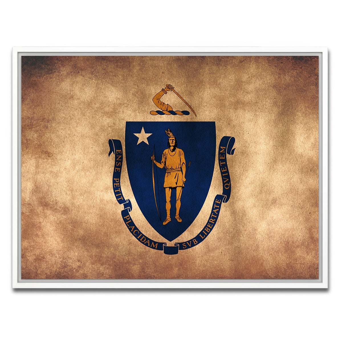 AUTO-MOCKUP WHITE | Massachusetts State Flag Grunge | 1 Piece | White Framed Canvas | group=4x3