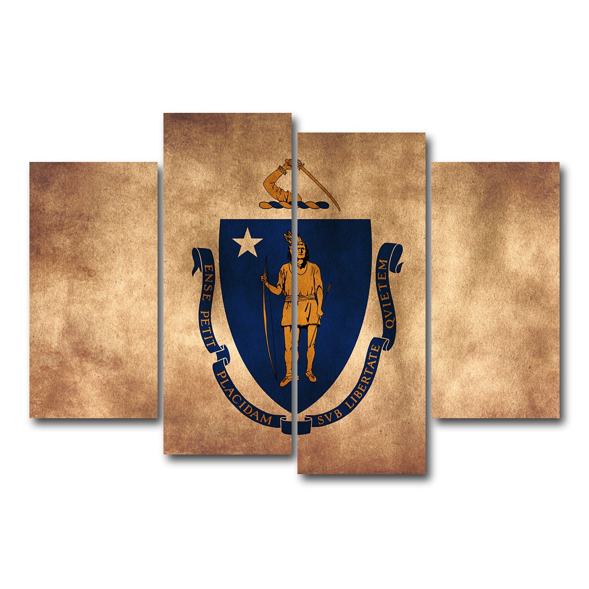 AUTO-MOCKUP WHITE | Massachusetts State Flag Grunge | 4 Piece | Gallery Wrap Canvas | group=4_short