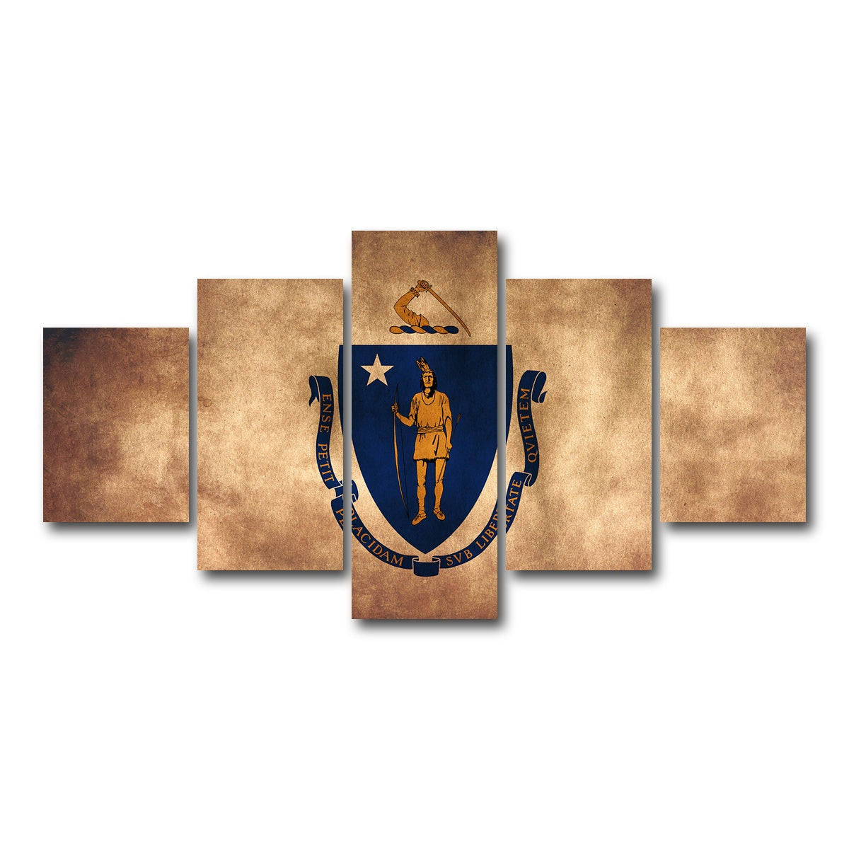 AUTO-MOCKUP WHITE | Massachusetts State Flag Grunge | 5 Piece | Gallery Wrap Canvas | group=5_short