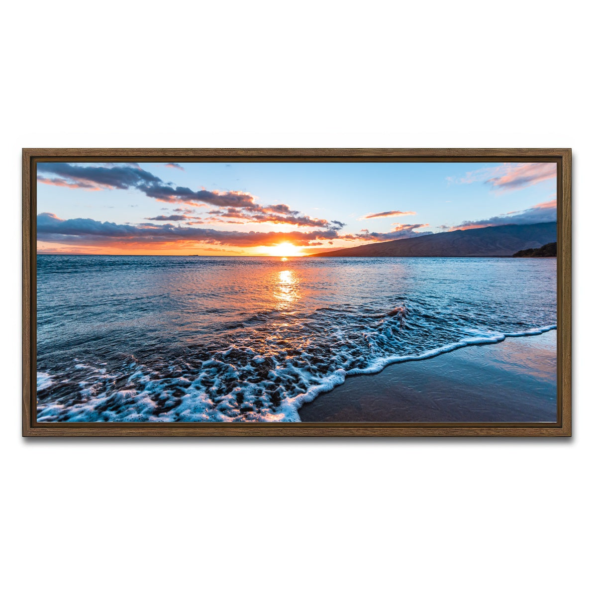 AUTO-MOCKUP WHITE | Maui Beach Sunset | 1 Piece | Walnut Framed Canvas | group=2x1