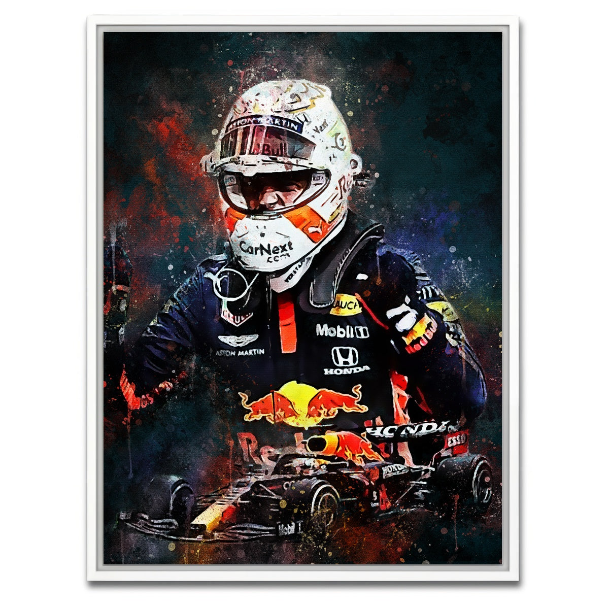 AUTO-MOCKUP WHITE | Max Verstappen Painting | 1 Piece | White Framed Canvas | group=3x4