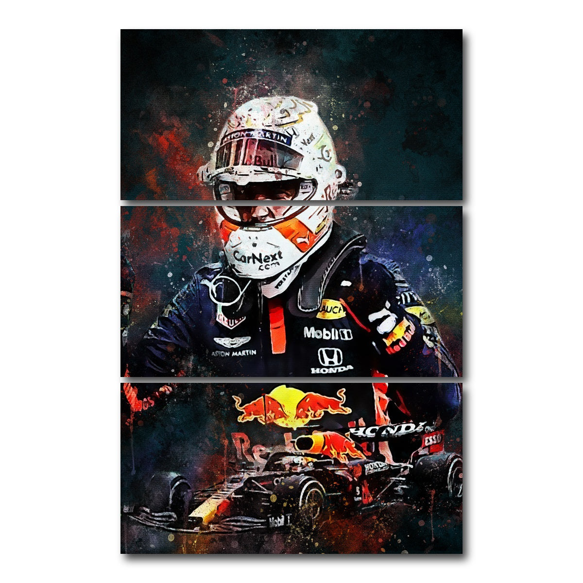 AUTO-MOCKUP WHITE | Max Verstappen Painting | 3 Piece | Gallery Wrap Canvas | group=12x24_stacked