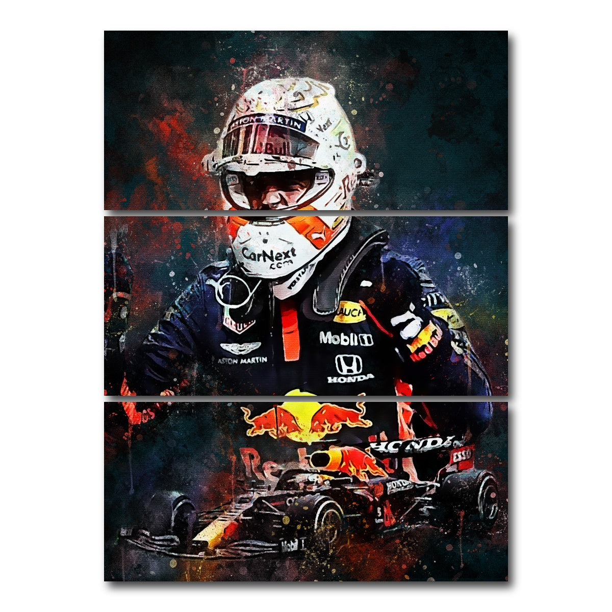 AUTO-MOCKUP WHITE | Max Verstappen Painting | 3 Piece | Gallery Wrap Canvas | group=8x18_stacked