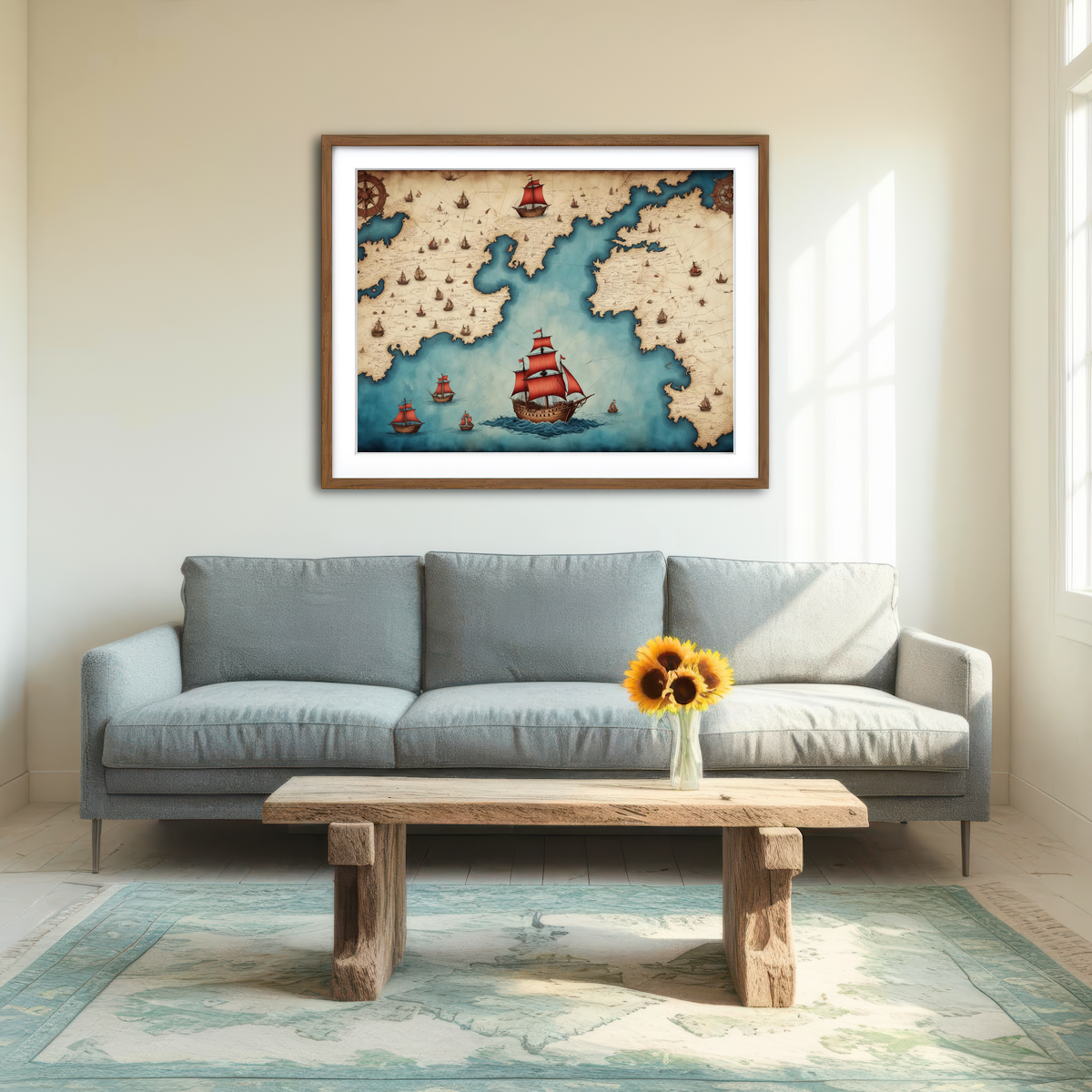 AUTO-MOCKUP ROOM | Medieval Nautical Map Wall Art