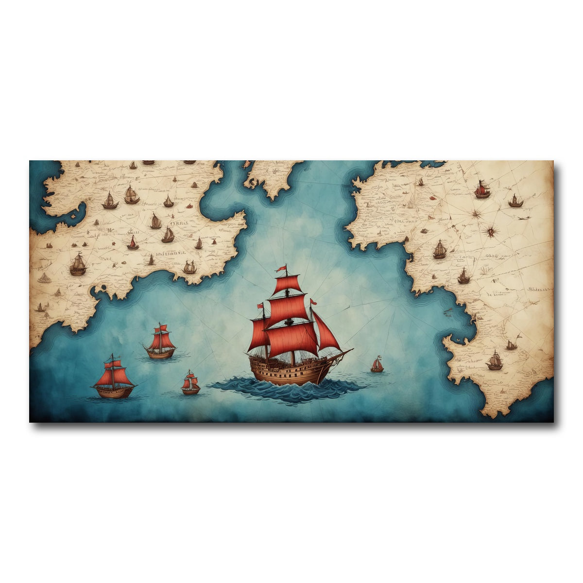 AUTO-MOCKUP WHITE | Medieval nautical map | 1 Piece | Gallery Wrap Canvas | group=2x1
