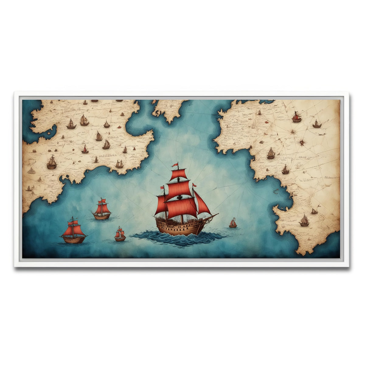 AUTO-MOCKUP WHITE | Medieval nautical map | 1 Piece | White Framed Canvas | group=2x1